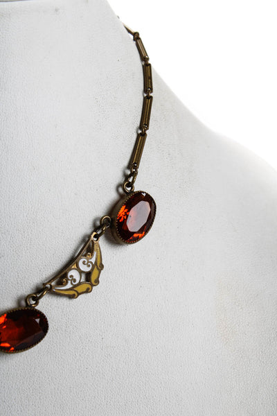 Designer Womens Art Deco Vintage Gold Filled Czech Glass Enamel Necklace 16.5"