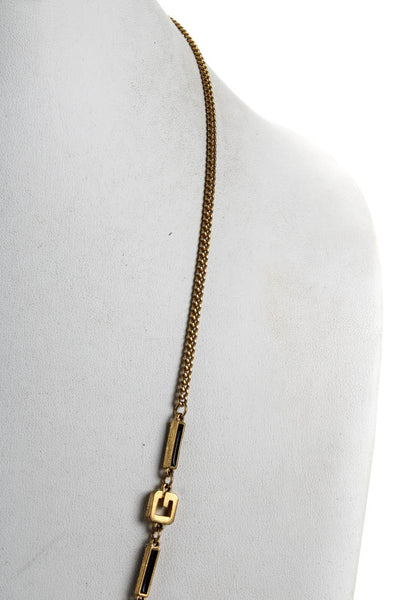 Givenchy Womens 1980's Vintage G Logo Gold Tone Enamel Station Necklace