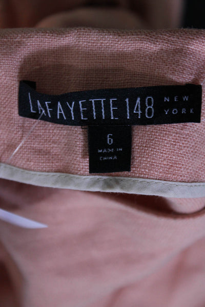 Lafayette 148 New York Womens Single Button 3/4 Sleeve Linen Jacket Peach Size 6