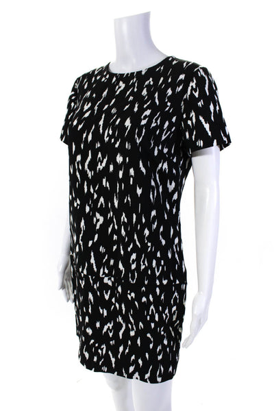 Rachel Zoe Womens Back Zip Short Sleeve Animal Print Dress Black White Size 8