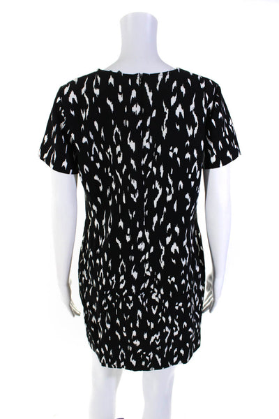 Rachel Zoe Womens Back Zip Short Sleeve Animal Print Dress Black White Size 8