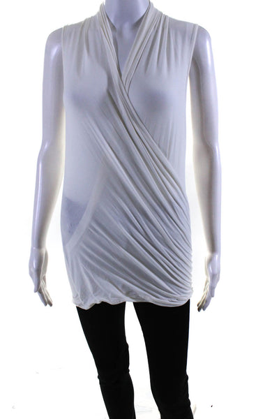 Theory Womens Wrap Front Collared V Neck Sleeveless Tank Top Blouse White Size P