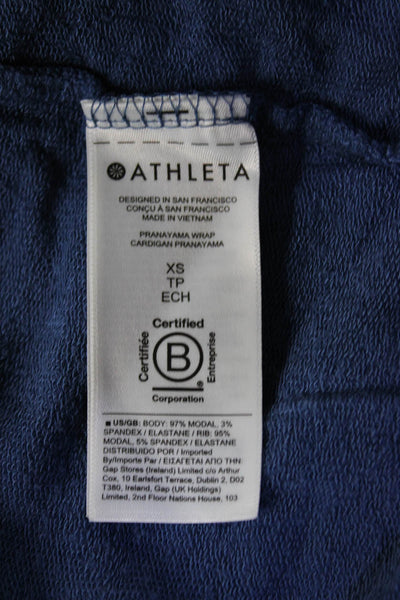 Athleta Womens Long Sleeved Ribbed Pocket Thin Open Front Cardigan Blue Size XS