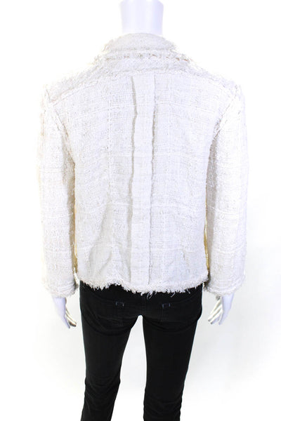 Chanel Womens 07C Boucle Tweed Fringe CC Button Jacket Ivory Size FR 40