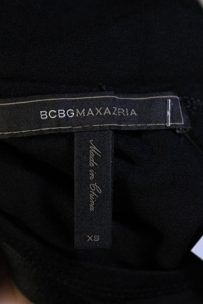 BCBGMAXAZRIA Womens Faux Leather Box Pleated Hem Mini Sheath Dress Black XS