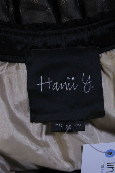 Hanii Y Womens Scoop Neck Sheer Ruffled Empire Waist Dress Brown Black Size 38