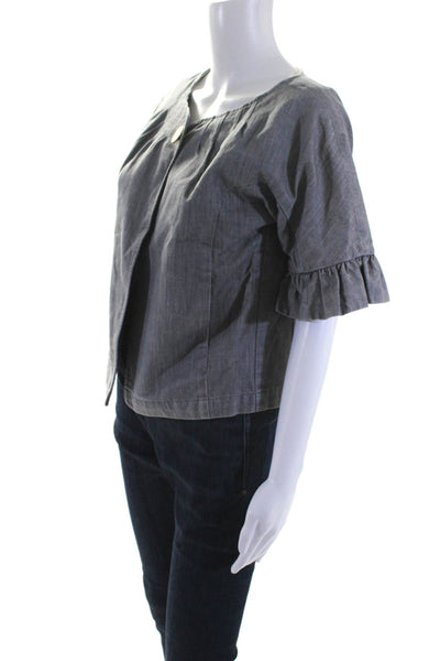 Manoush Womens One Button Ruffled Round Neck Half Sleeved Jacket Gray Size 6