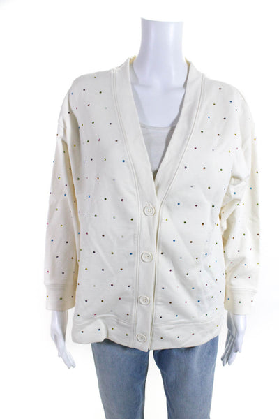 Terez Womens Cotton Jeweled Spotted Buttoned Long Sleeve Cardigan White Size XS