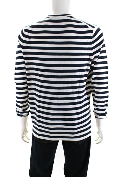 Reiss Men's Cotton Blend Striped Crewneck Pullover Sweater White Navy Size L