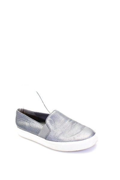 Vince Womens Slip On Metallic Sneakers Gray White Leather Size 6.5M
