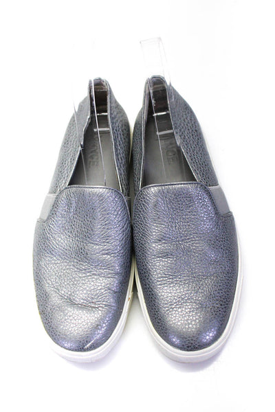 Vince Womens Slip On Metallic Sneakers Gray White Leather Size 6.5M