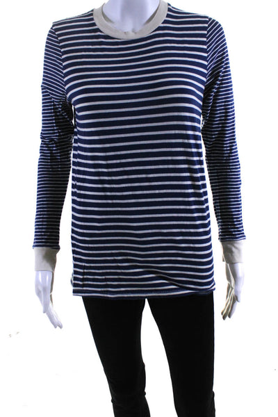 The Great Womens Long Sleeve Crew Neck Striped Tee Shirt Blue White Size 0