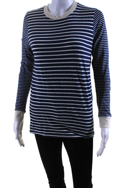 The Great Womens Long Sleeve Crew Neck Striped Tee Shirt Blue White Size 0