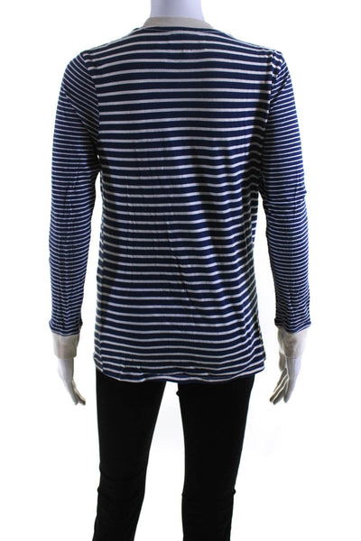 The Great Womens Long Sleeve Crew Neck Striped Tee Shirt Blue White Size 0