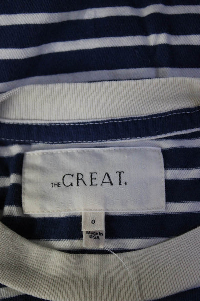 The Great Womens Long Sleeve Crew Neck Striped Tee Shirt Blue White Size 0