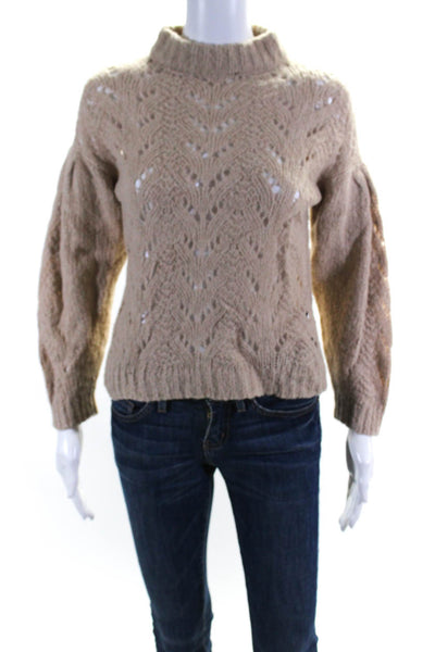 Kate Spade New York Womens Mock Neck Open Knit Sweater Light Brown Size XXS
