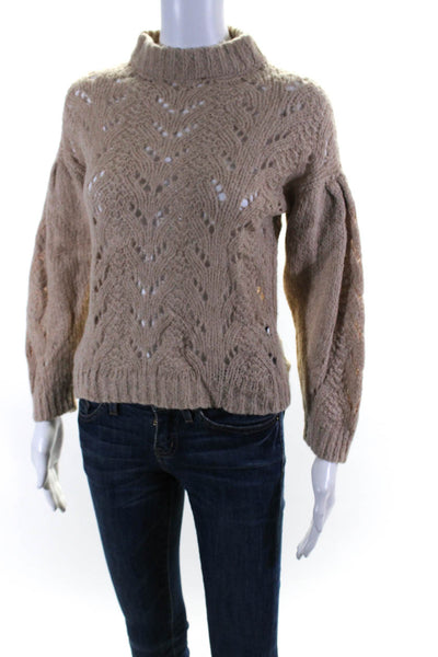 Kate Spade New York Womens Mock Neck Open Knit Sweater Light Brown Size XXS