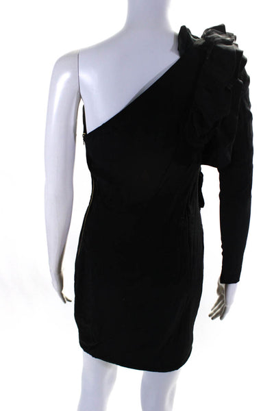 Robert Rodriguez Womens One Shoulder Long Sleeved Ruffled Dress Black Size 0