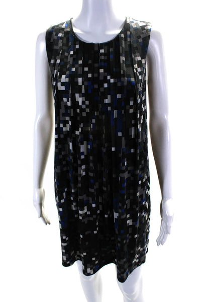 Calvin Klein Womens Black Multicolor Printed Pleated A-Line Dress Size M
