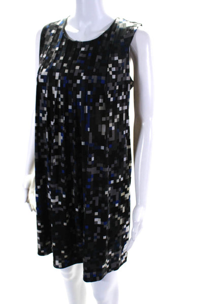 Calvin Klein Womens Black Multicolor Printed Pleated A-Line Dress Size M