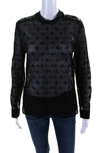 The Kooples Womens Lace Long Sleeves Button Neck Blouse Black Size Extra Small