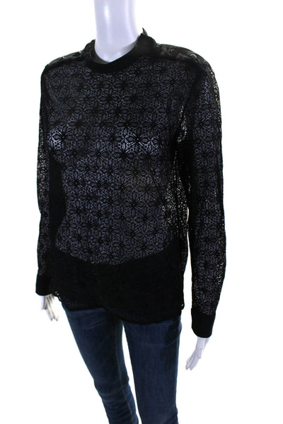 The Kooples Womens Lace Long Sleeves Button Neck Blouse Black Size Extra Small