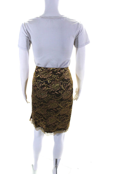 Trina Turk Womens Lace Front Slit Pencil Skirt Brown Gold Size 2