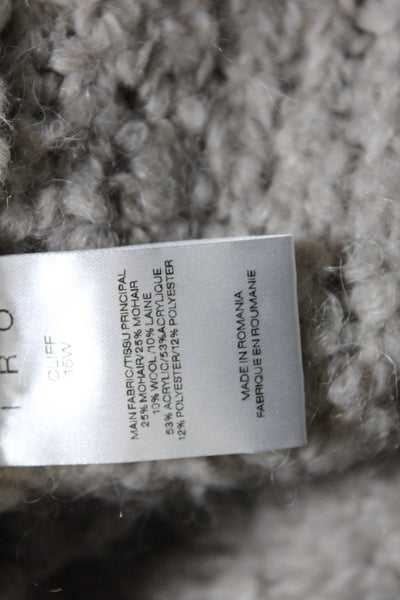 IRO Womens Turtleneck Chunky Knit Fringe Pullover Sweater Gray Size FR 40