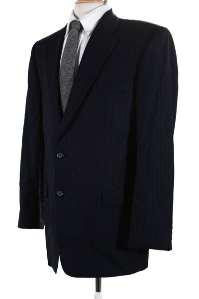 Hickey Freeman Mens Wool Striped V-Neck Two Button Suit Jacket Navy Size 43R