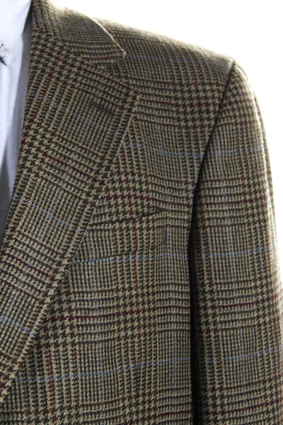 Lord & Taylor Mens Wool Plaid Notch Collar Two Button Suit Jacket Beige Size 42R