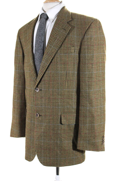 Lord & Taylor Mens Wool Plaid Notch Collar Two Button Suit Jacket Beige Size 42R