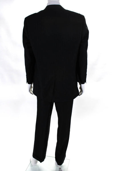 Bill Blass Mens Wool Pinstripe Notch Collar Two Button Pantsuit Black Size 44R