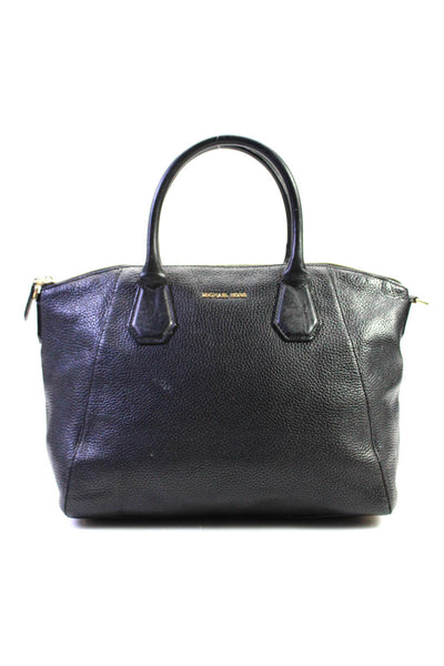 Michael Kors Womens Pebbled Leather Gold Tone Shoulder Handbag Black