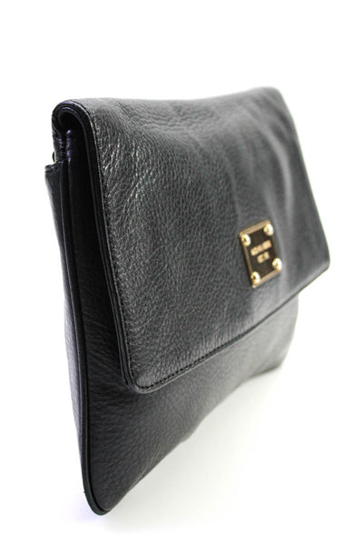Michael Kors Womens Leather Flap Gold Tone Clutch Handbag Black