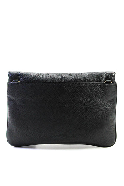 Michael Kors Womens Leather Flap Gold Tone Clutch Handbag Black
