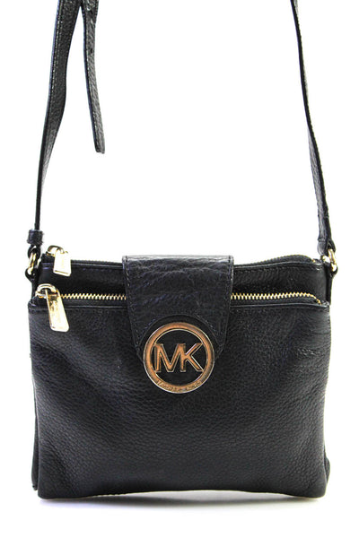Michael Kors Womens Leather Gold Tone Crossbody Shoulder Handbag Black
