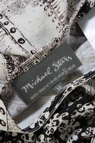 Michael Stars Womens Abstract Print V Neck Midi Shift Dress Ivory Black Medium