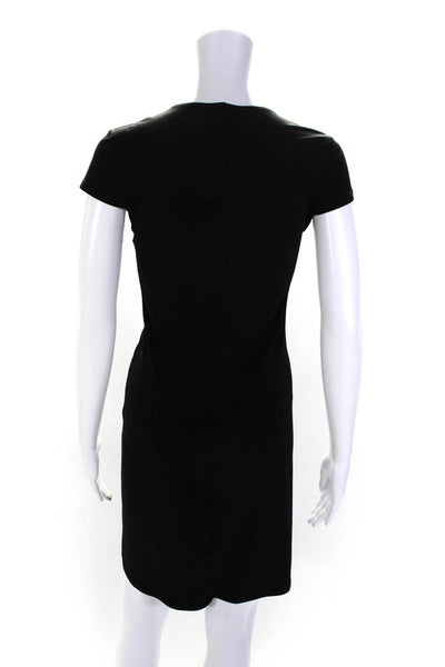 Papillon Blanc Womens Ruched Short Sleeves Body Con Dress Black Size Small