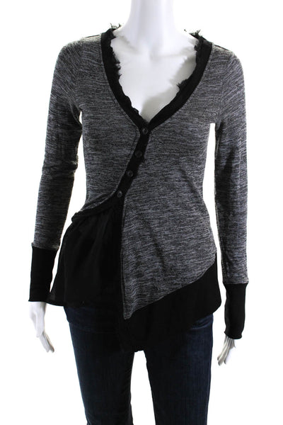 Meadow Rue Womens Tulle Trim Asymmetrical Hem Knit Cardigan Gray Black Size XS