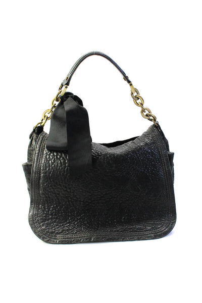 Lanvin Womens Leather Textured Chain Strap Foldover Top Handle Bag Black