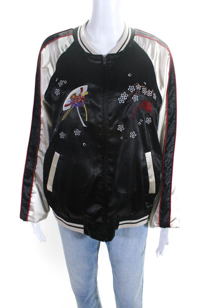 Cotton Candy LA Womens Floral Embroidered Long Sleeve Zipped Jacket Black Size L