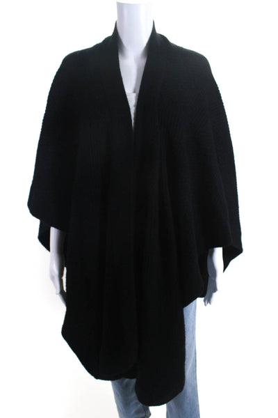 Subtle Luxury Womens Wool Draped Wrapped Open Front Shawl Black Size OS