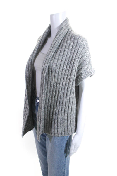 Jarbo Womens Alpaca Ribbed Texture Open Front Short Sleeve Cardigan Gray Size 0
