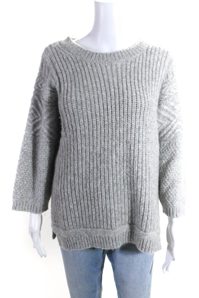 J Crew Womens Ribbed Textured Knitted Round Neck Long Sleeve Sweater Gray Size M