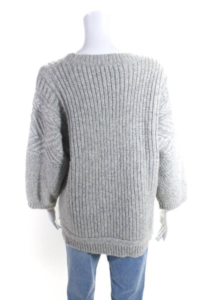 J Crew Womens Ribbed Textured Knitted Round Neck Long Sleeve Sweater Gray Size M