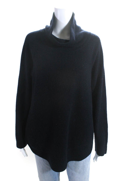 Vince Womens Wool Ribbed Side Zipped Long Sleeve Pullover Sweater Navy Size L