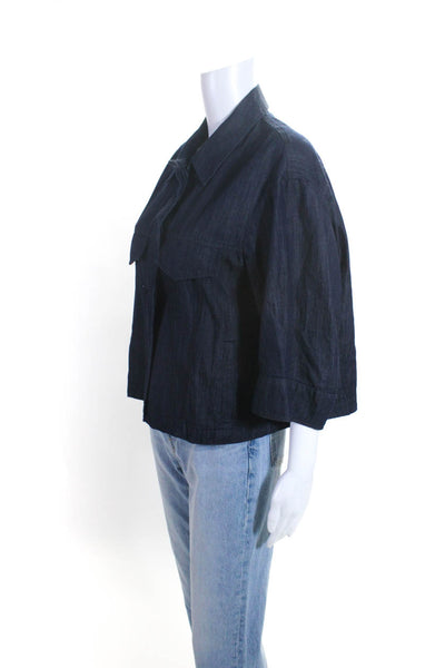 Jarbo Womens Cotton Darted Collared Buttoned Long Sleeve Blouse Blue Size 1