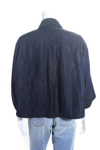Jarbo Womens Cotton Darted Collared Buttoned Long Sleeve Blouse Blue Size 1
