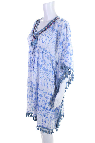 Debbie Katz Women's V-Neck Tassel Tie Waist Swimwear Cover-Up Blue Size M