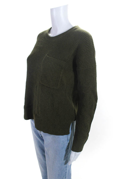 Madewell Women's Crewneck Long Sleeves Ribbed Pullover Sweater Green Size XS